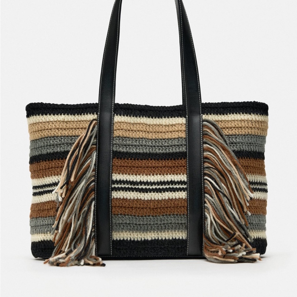 Zara NWT Striped Shopper Tote Bag
